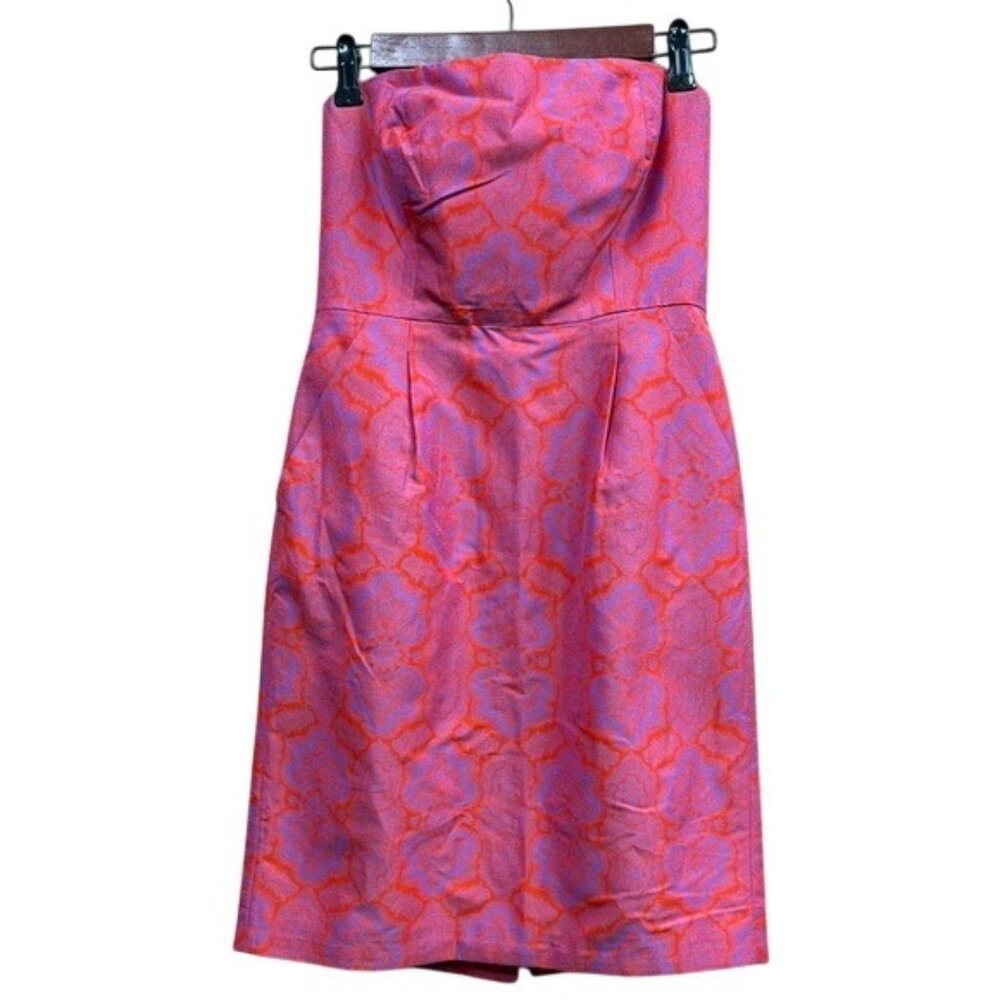 J Crew Ella Collection Dress Womens size 2 Red Purple Lined Pocket Strapless